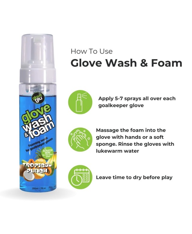 Benefits of Glove Wash & Foam Tropical Punch goalkeeper glove cleaner with fruity freshness Benefits of Glove Wash & Foam Tropical Punch goalkeeper glove cleaner with fruity freshness