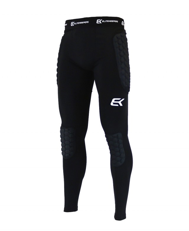 Elitekeepers Impact Pro goalkeeper tights with padded protection – full front view. Elitekeepers Impact Pro goalkeeper tights with padded protection – full front view.