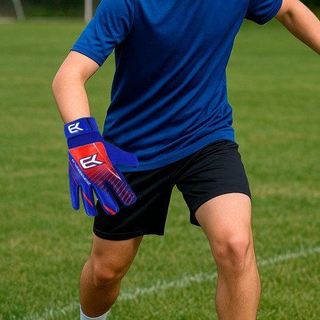 Guantes de portero Elitekeepers EK START azules, ideales para porteros que comienzan a entrenar.