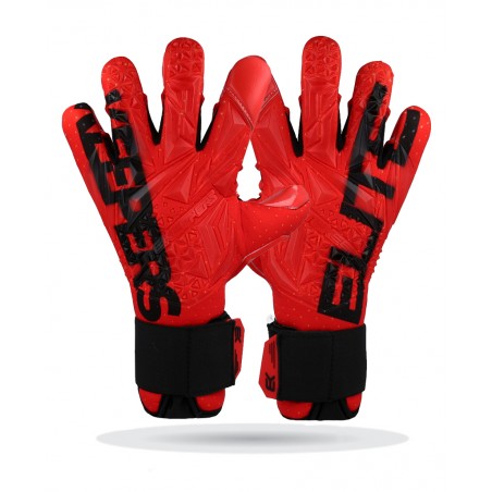 Guantes de portero Elitekeepers EK INFERNO – Serie Elements, modelo rojo con corte híbrido y silicona 3D.