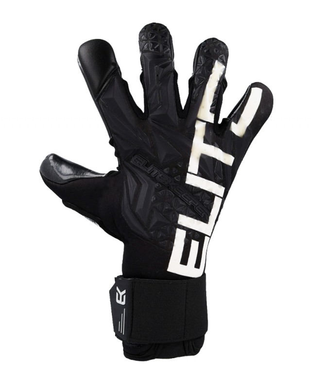 Vista lateral de los guantes Elitekeepers EK Obsidian con ajuste técnico y cierre seguro en la muñeca.