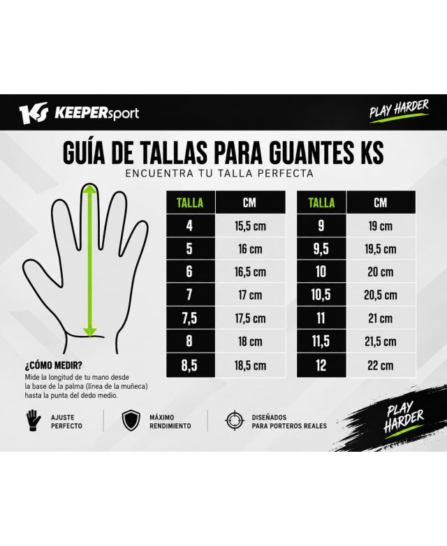 Guía de tallas KEEPERsport para guantes de portero