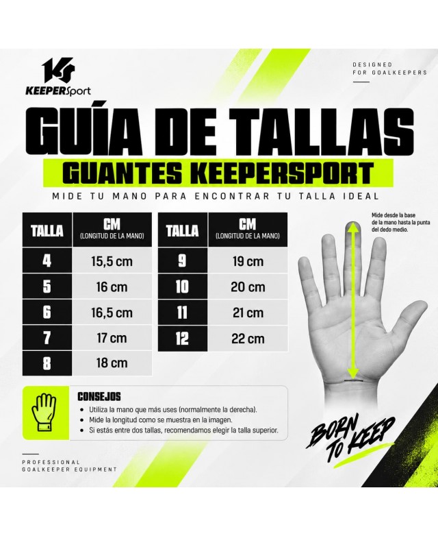 Guía de tallas KEEPERsport Champ Elite NC Junior para guantes de portero