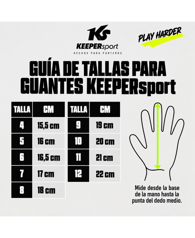 Guía de tallas KEEPERsport Hero Elite Power para guantes de portero