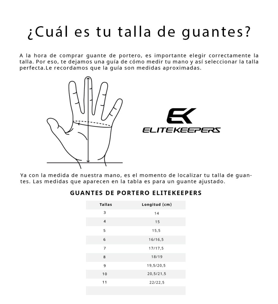 Guía de talla de guantes de portero de la marca Elitekeepers